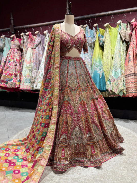 Multicolor Zari Designer Lehenga with Patchwork Dupatta