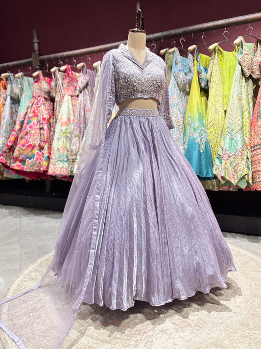 Lavender Designer Lehenga with Pleated Skirt & Dupatta