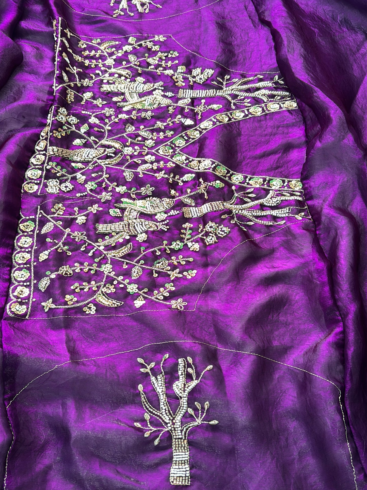 Purple Designer Saree with Handcrafted Bird Motifs