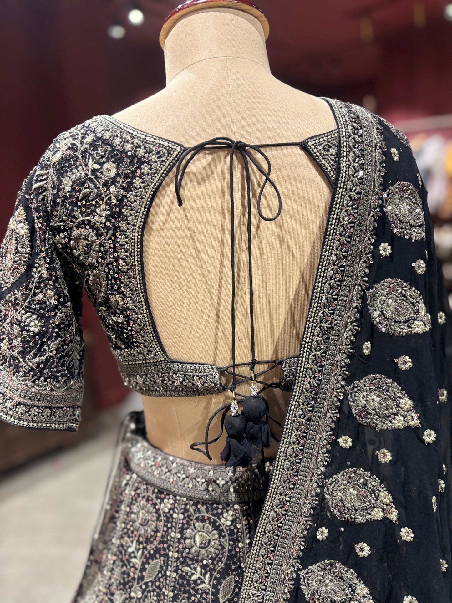 Black Antique Silver Heavy Embroidered Lehenga Choli with Dupatta