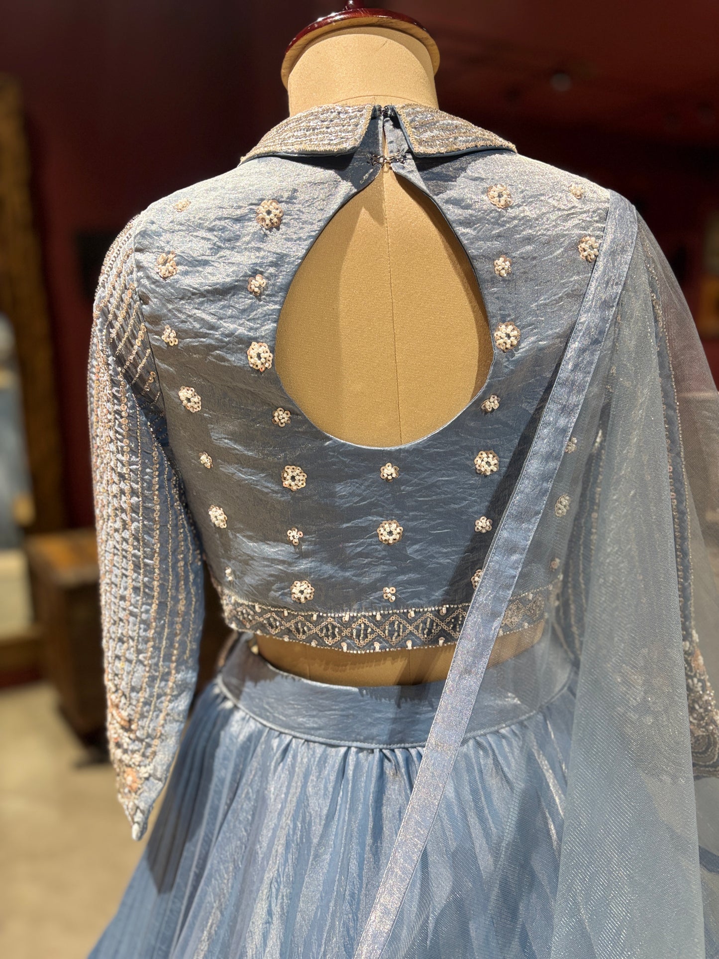 Sky Blue Designer Lehenga with Pleated Skirt & Dupatta