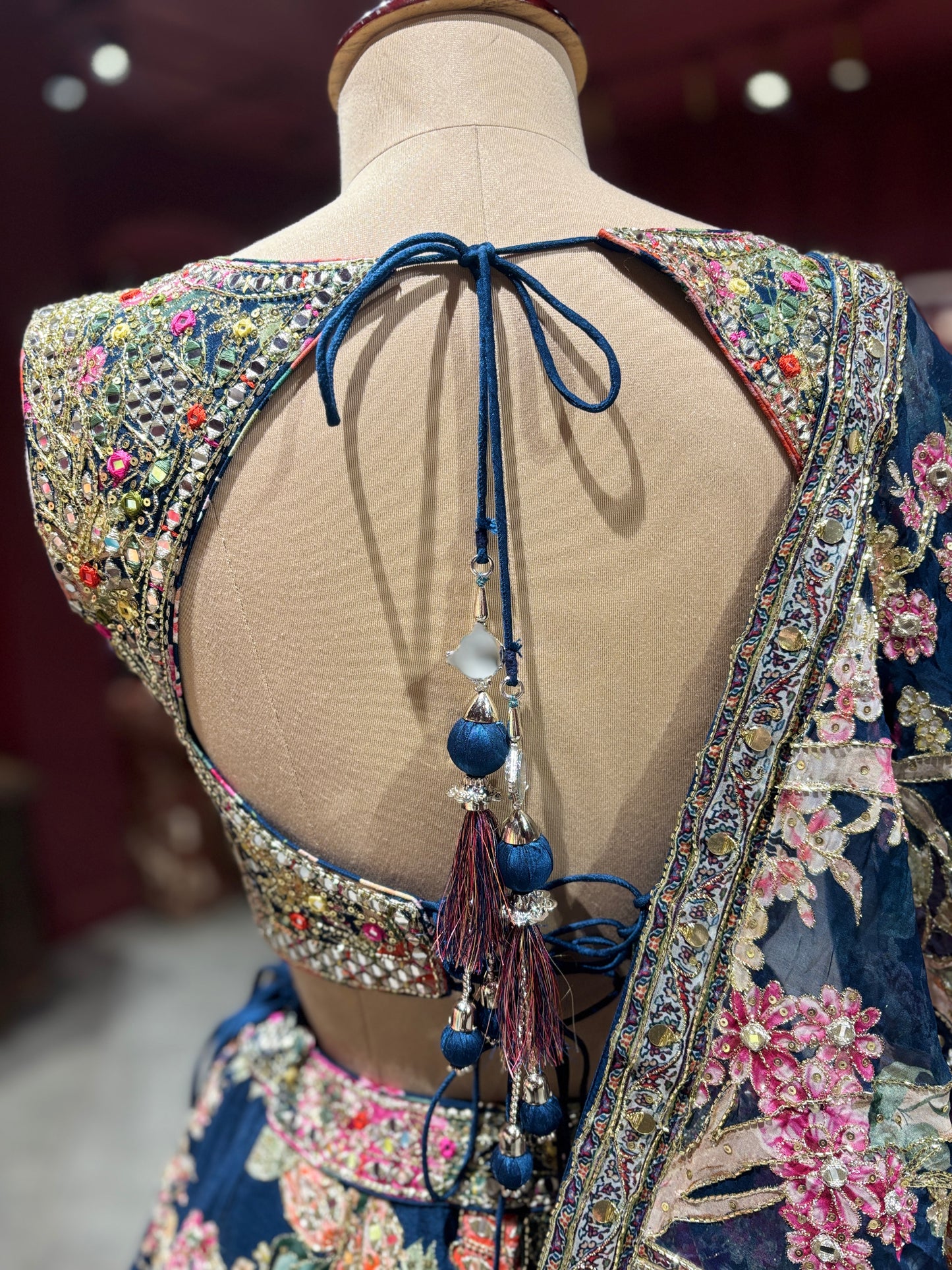 Navy Blue Floral Embroidered Designer Lehenga Choli with Dupatta