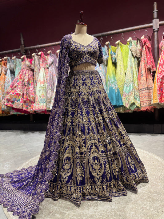 Royal Purple Heavy Zari Embroidered Lehenga Set