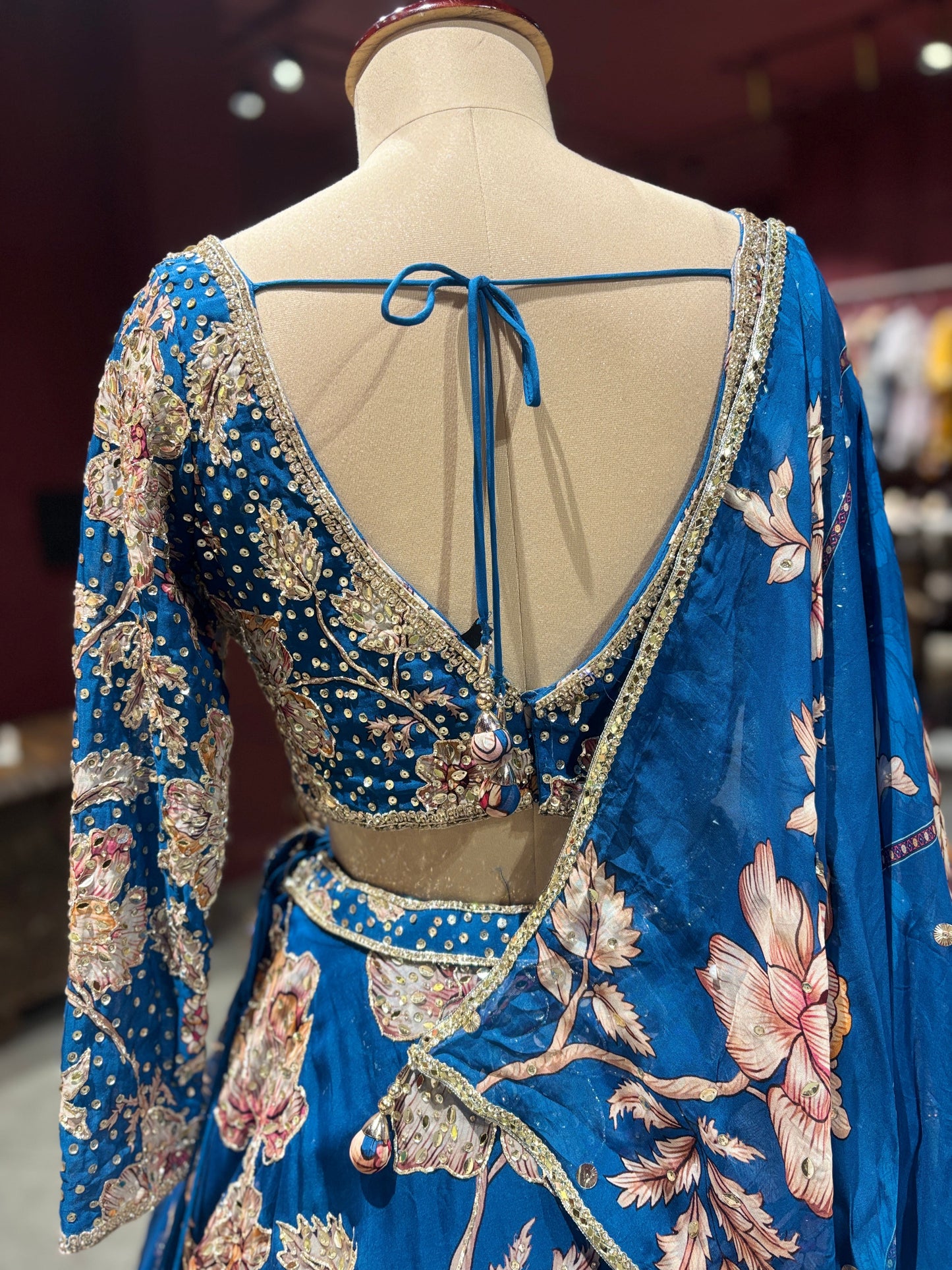 Teal Blue Floral Embroidered Designer Lehenga Set