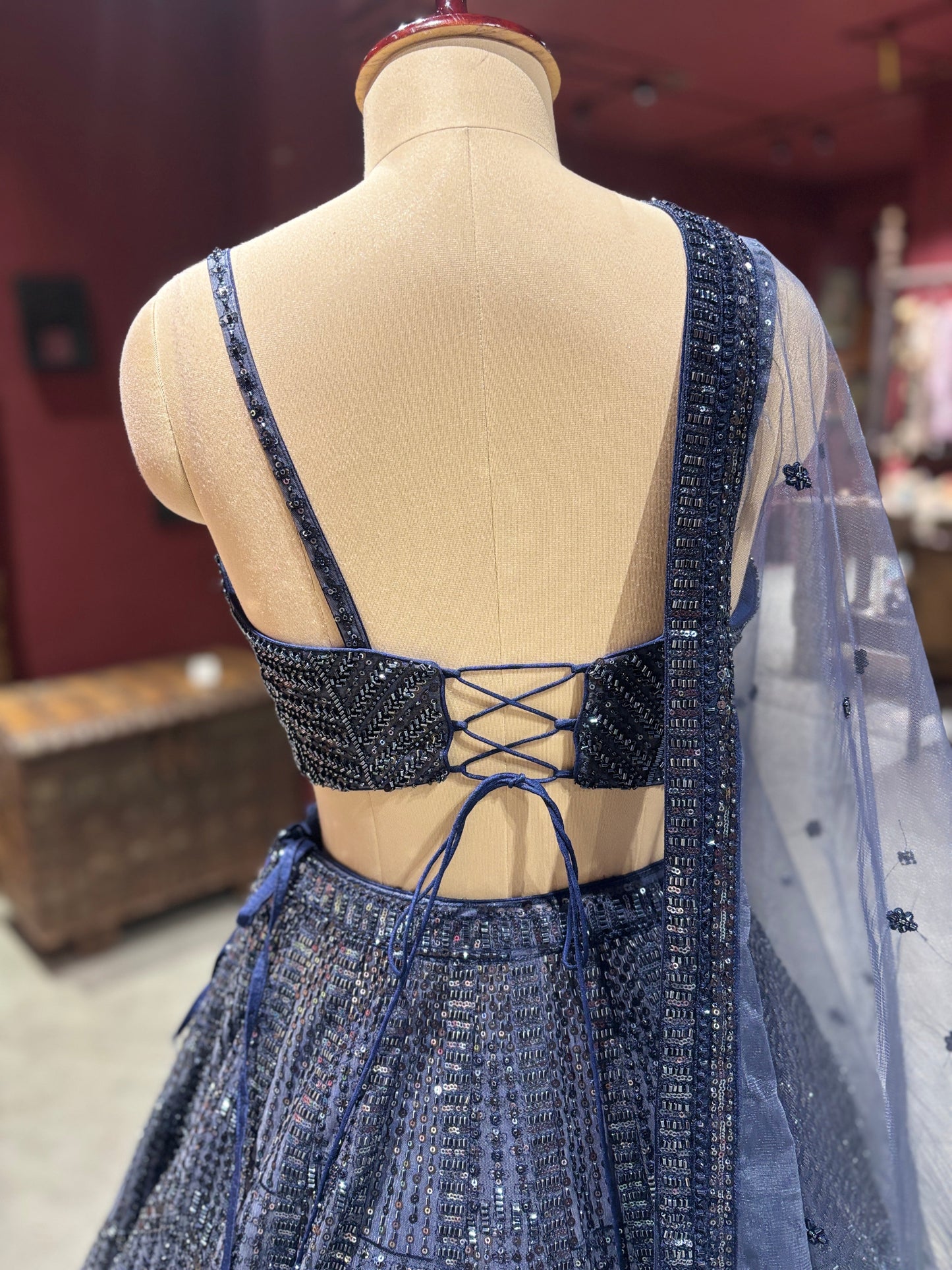 Midnight Navy Sequin Embroidered Designer Lehenga Set