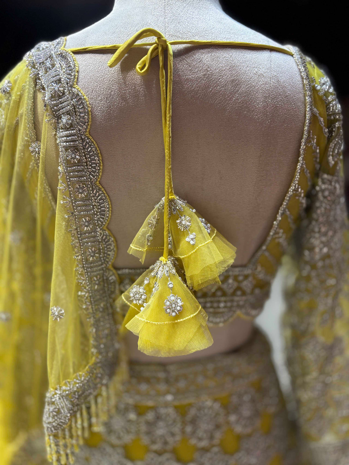 Lime Yellow Silver Floral Embroidered Designer Lehenga Set