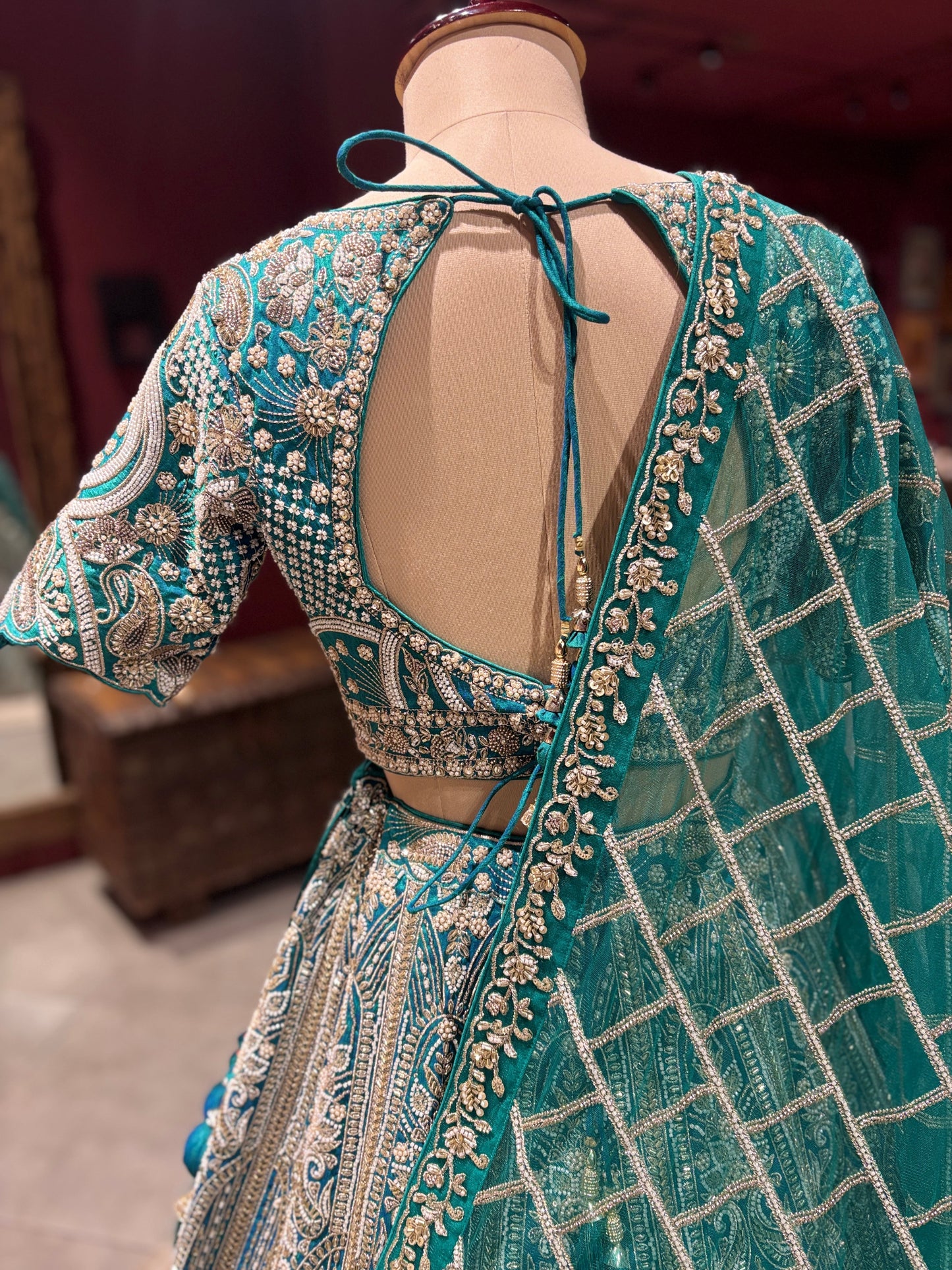 Teal Green Heavy Embroidered Designer Lehenga Set