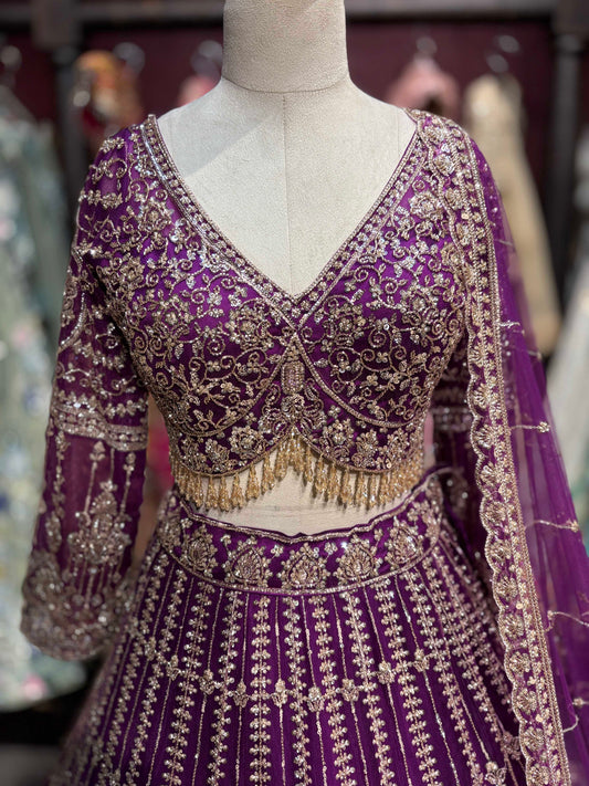 Royal Purple Gold Embroidered Designer Lehenga Set
