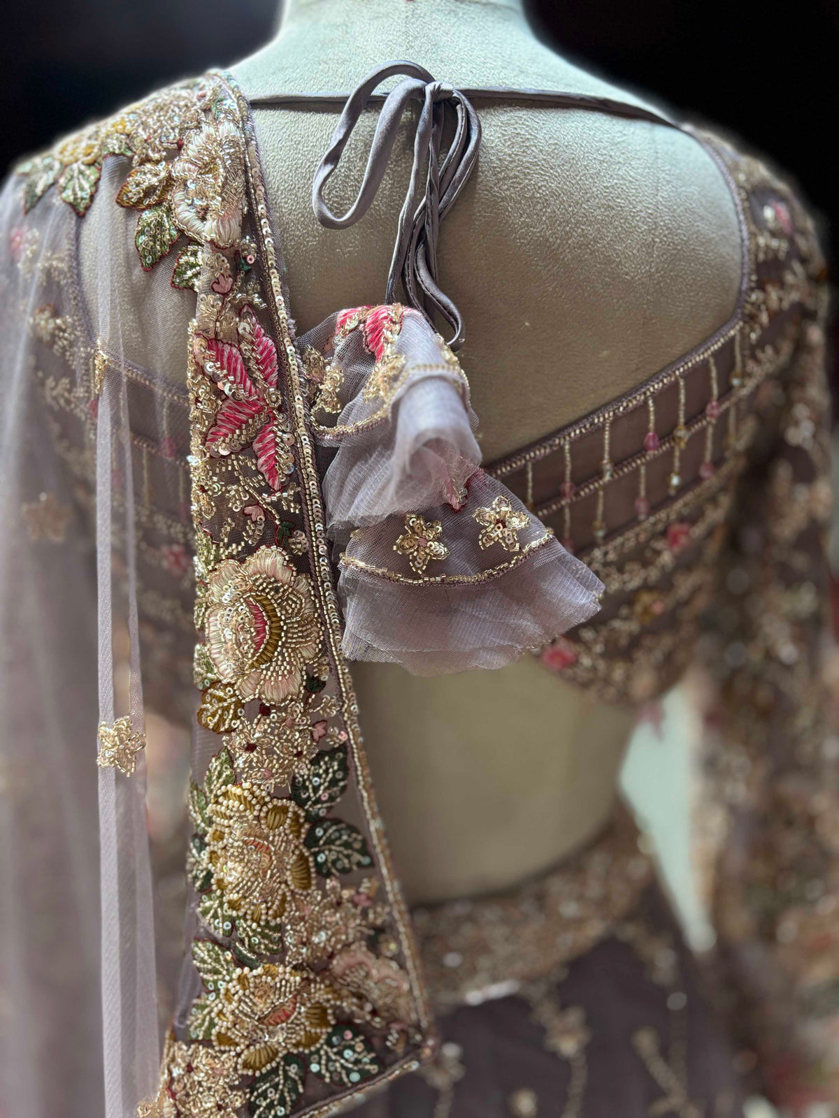 Dusty Mauve Floral Embroidered Designer Lehenga Set