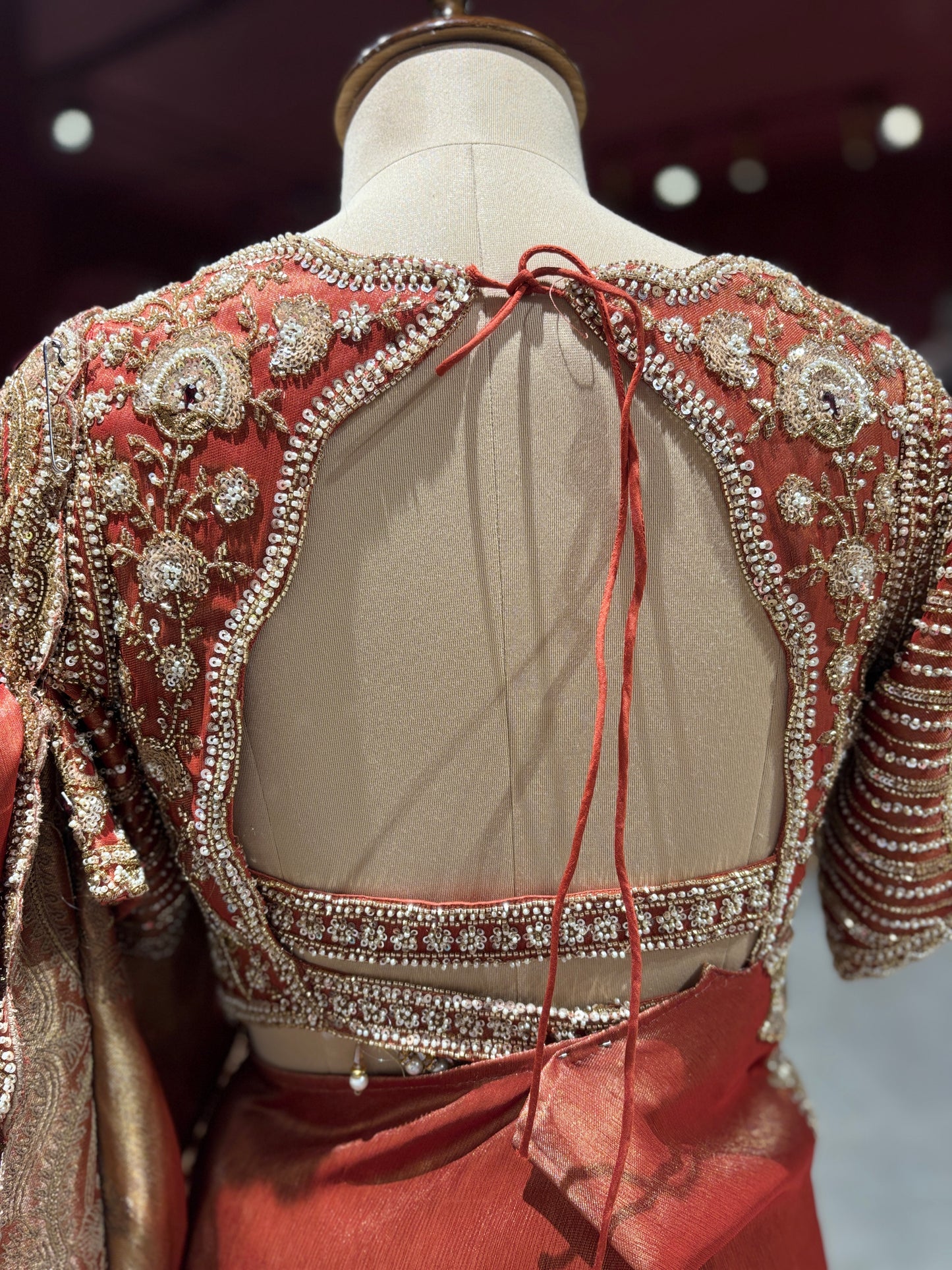 Designer Rust Copper Zari Embroidered Saree