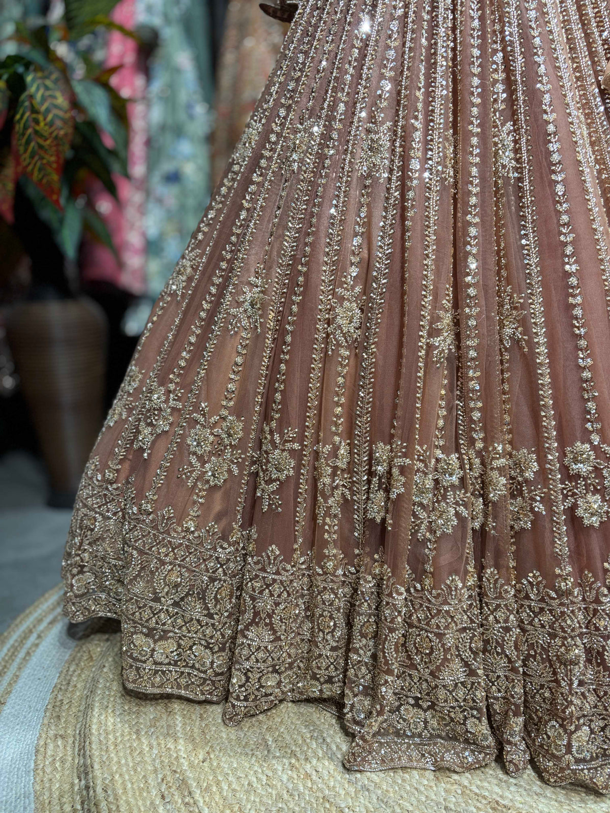 Peach Rose Gold Embroidered Non Bridal Lehenga Set