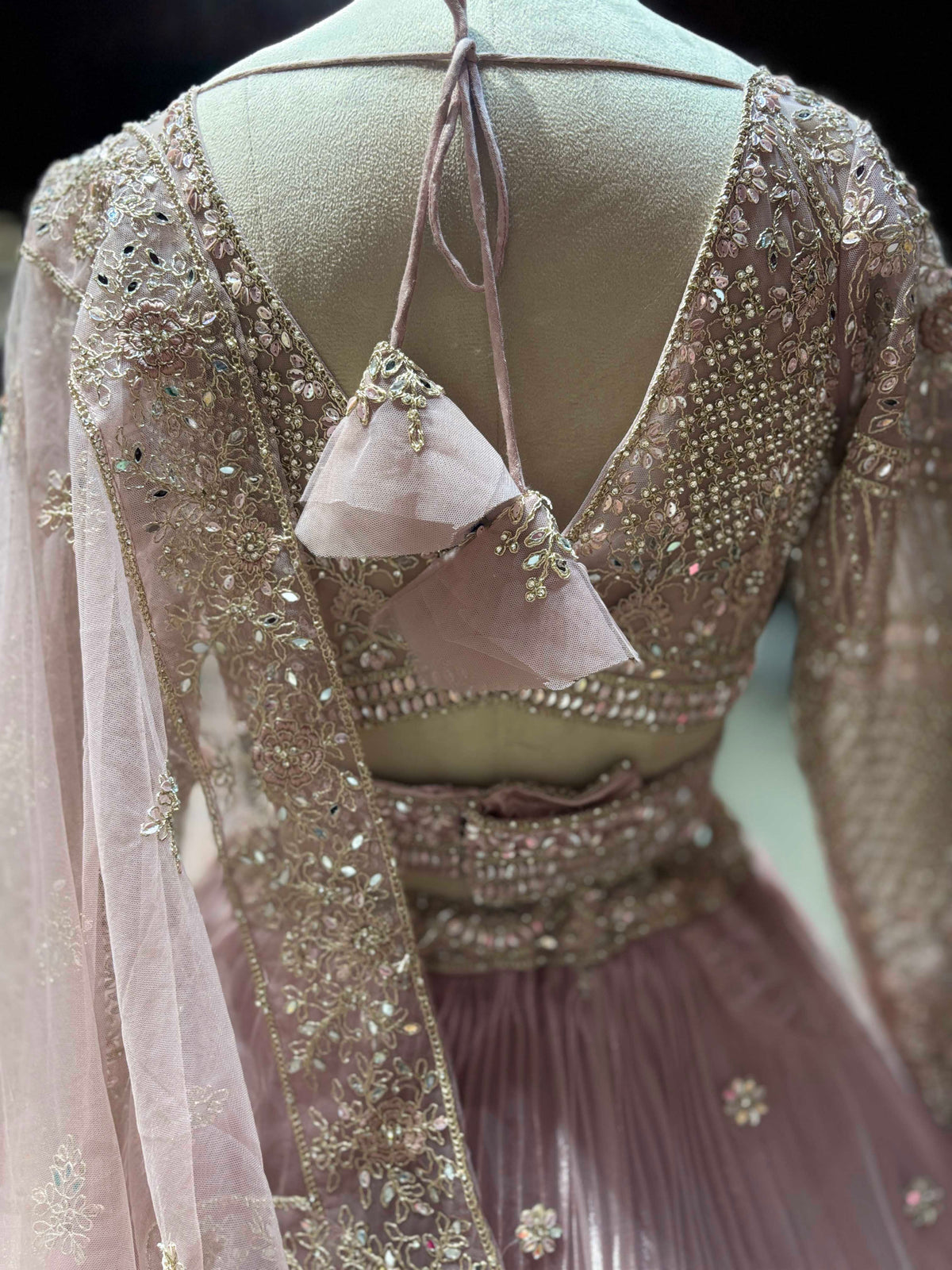 Powder Pink Embroidered Pleated Designer Lehenga Set