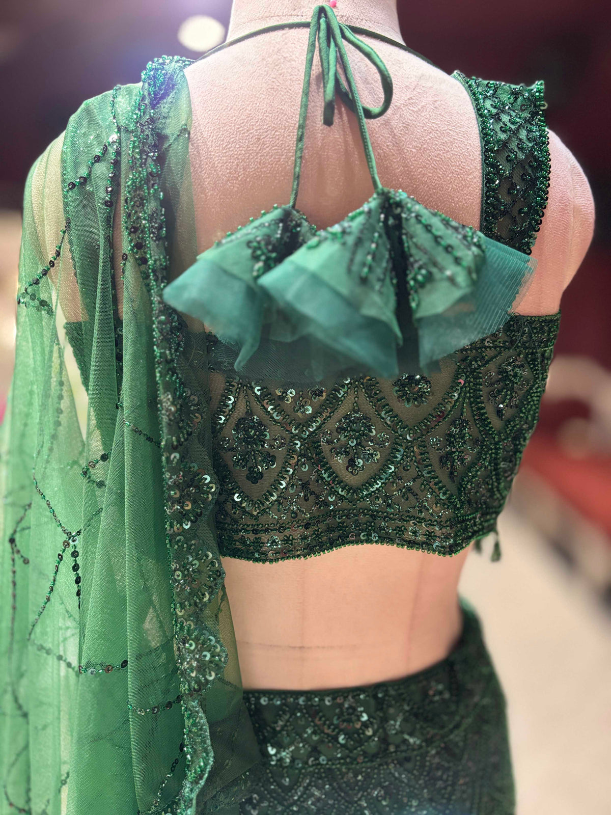 Emerald Green Embellished Designer Fish Cut Lehenga Set