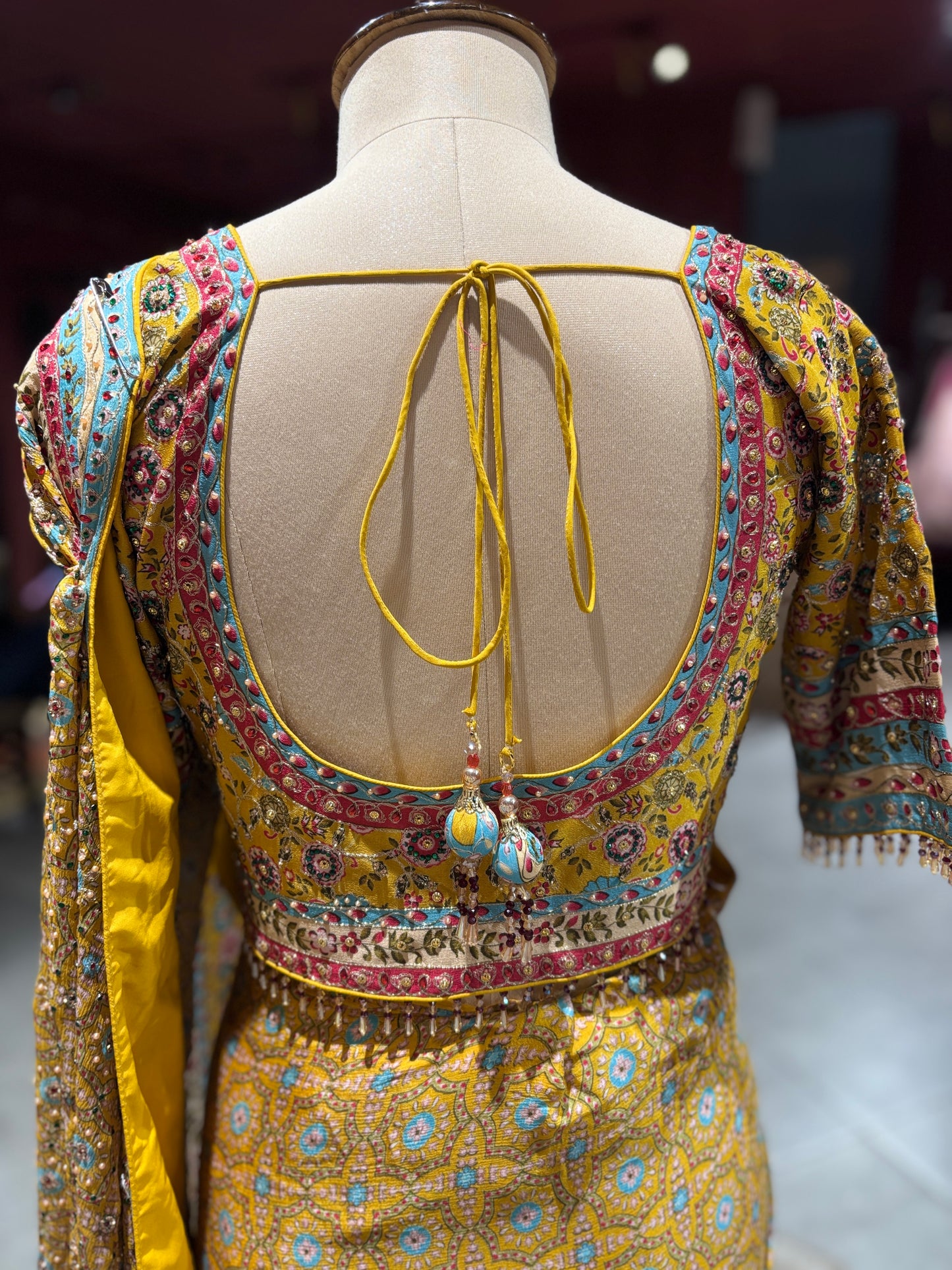 Mustard Yellow Printed Designer Saree with Multicolor Border