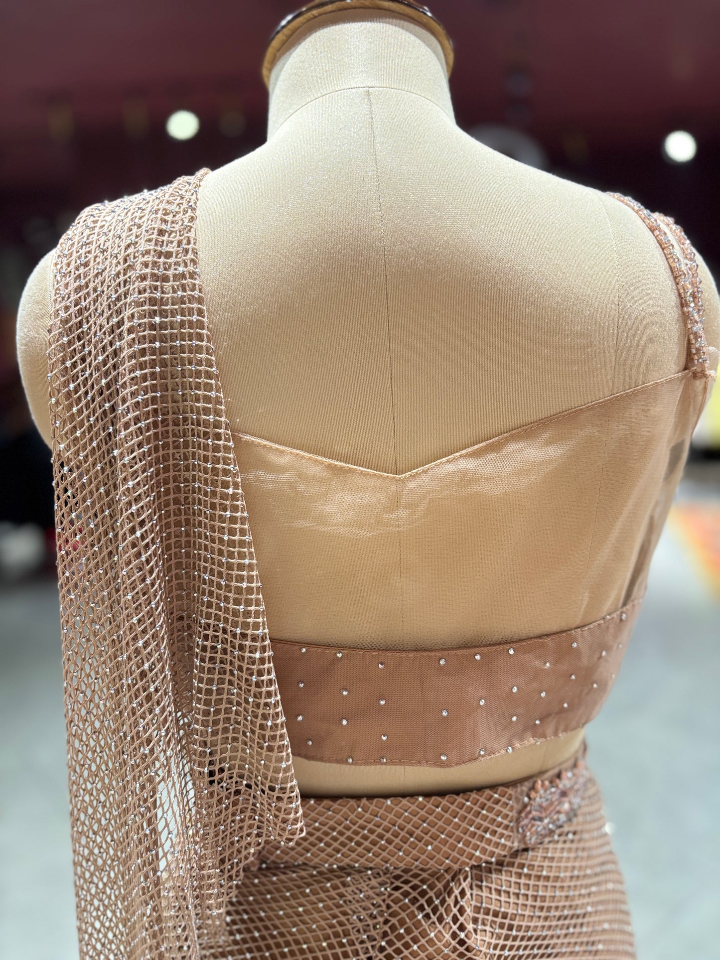 Mocha Brown Net Embroidered Designer Party Wear Drape Saree