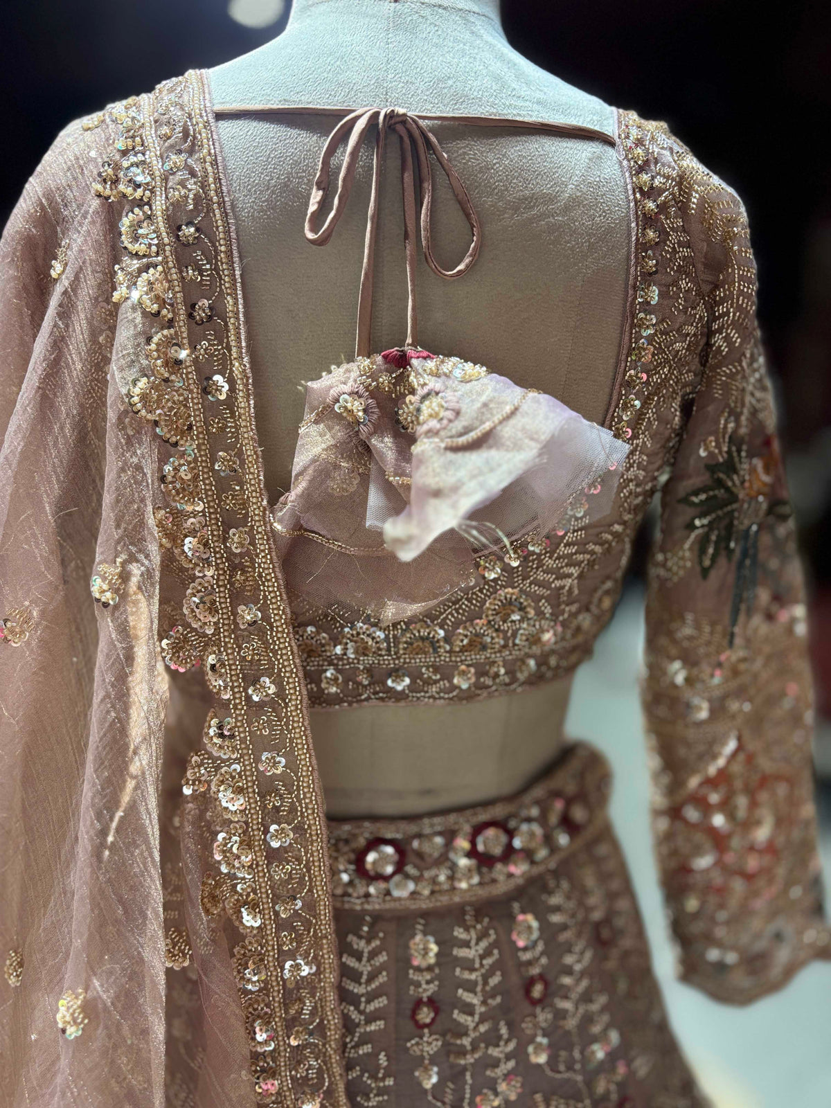 Champagne Gold Peacock Embroidered Designer Lehenga Set