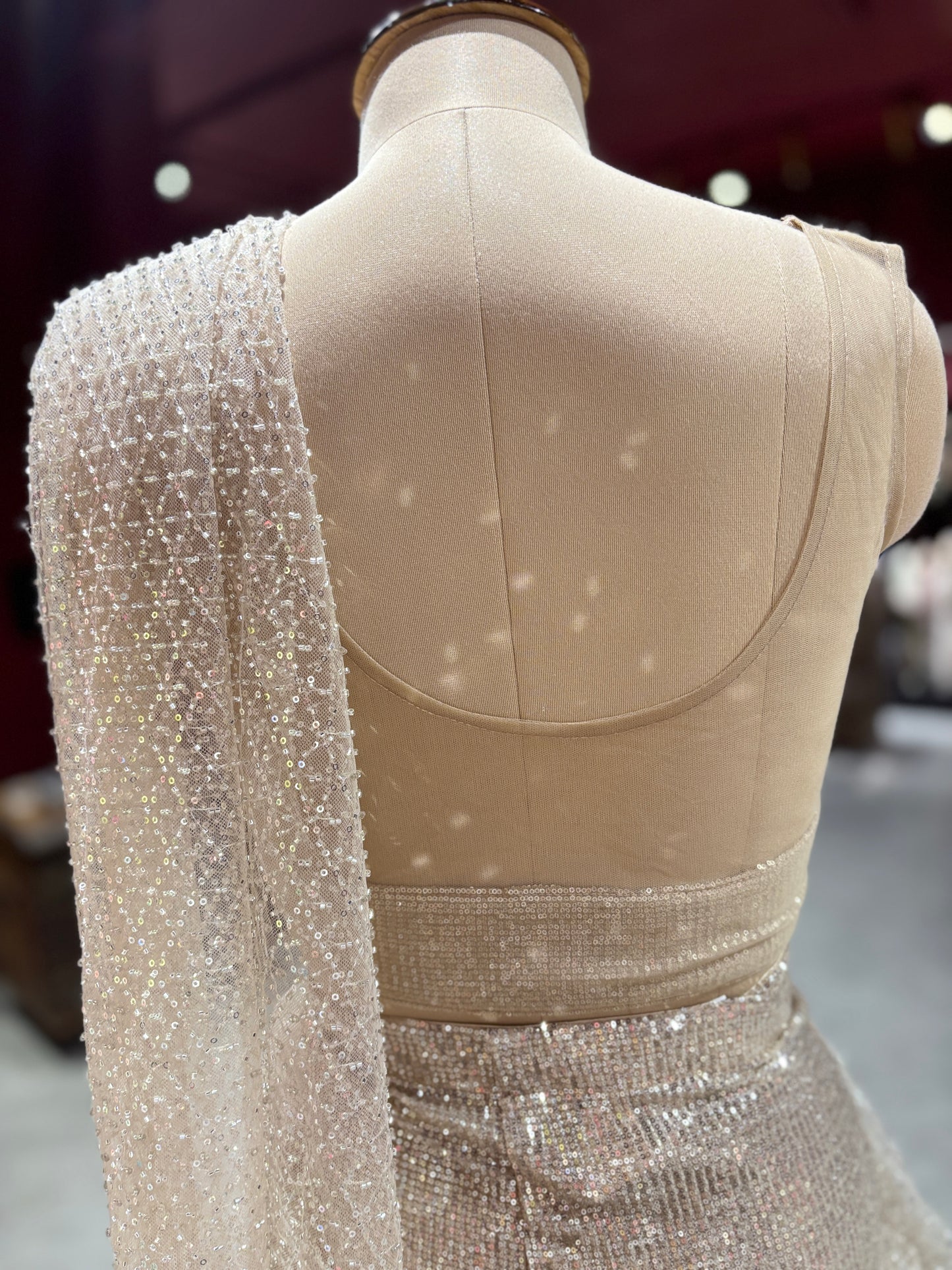 Champagne Gold Sequin Net Designer Party Wear Drape Saree