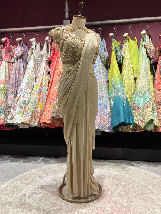 Gold Sequin Drape Designer Party Wear Saree