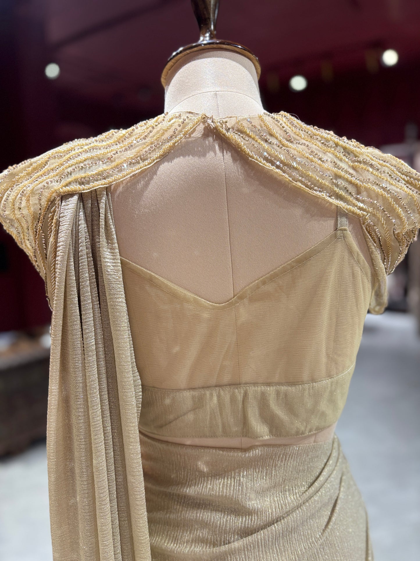 Gold Sequin Drape Designer Party Wear Saree