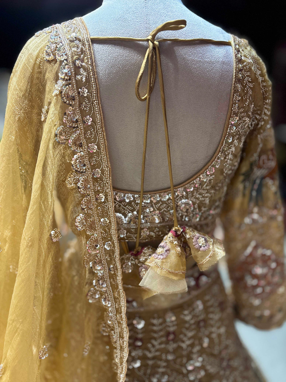 Antique Gold Peacock Embroidered Non Bridal Lehenga Set