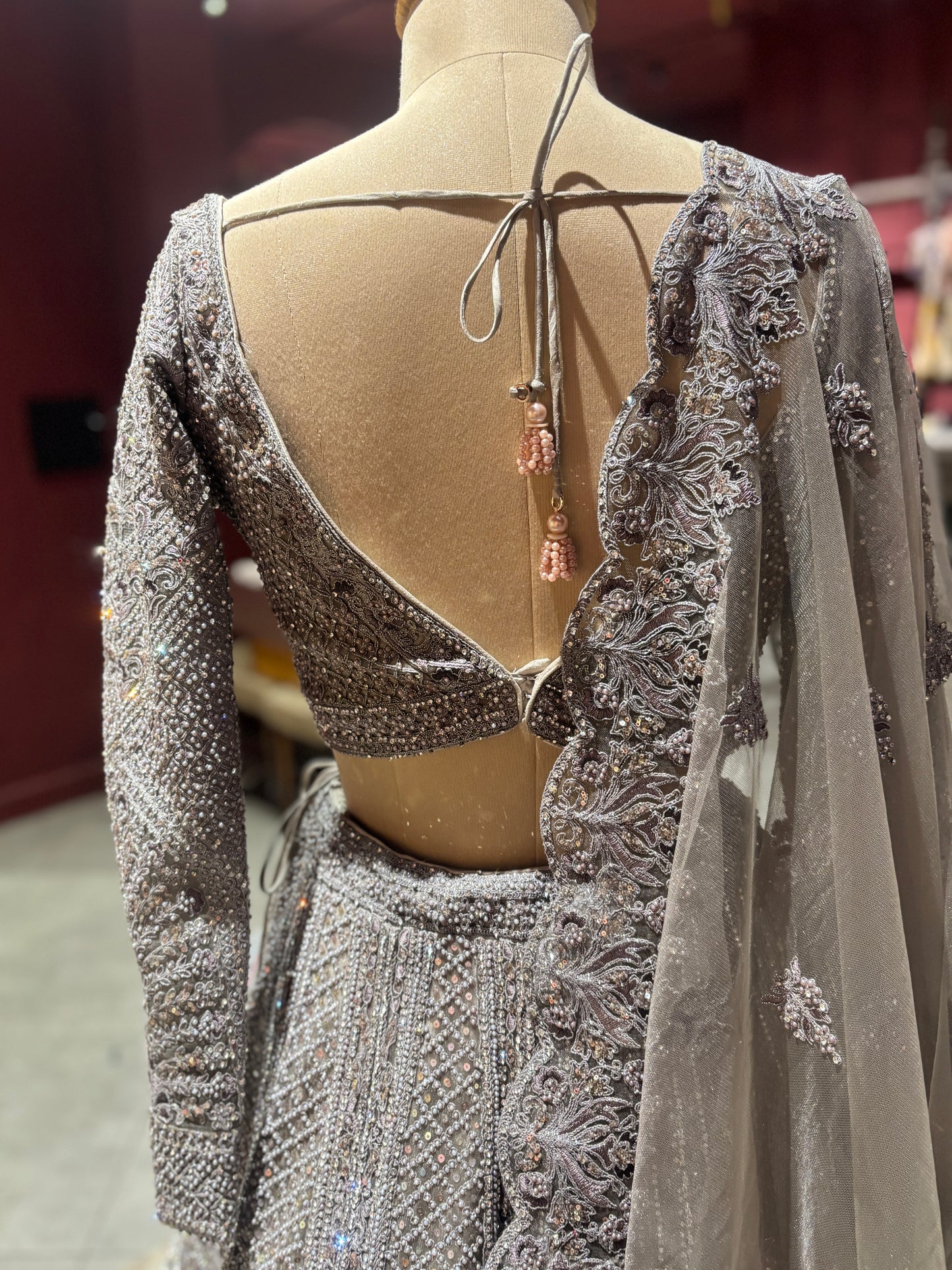 Silver Grey Heavy Embroidered Lehenga with Net Dupatta