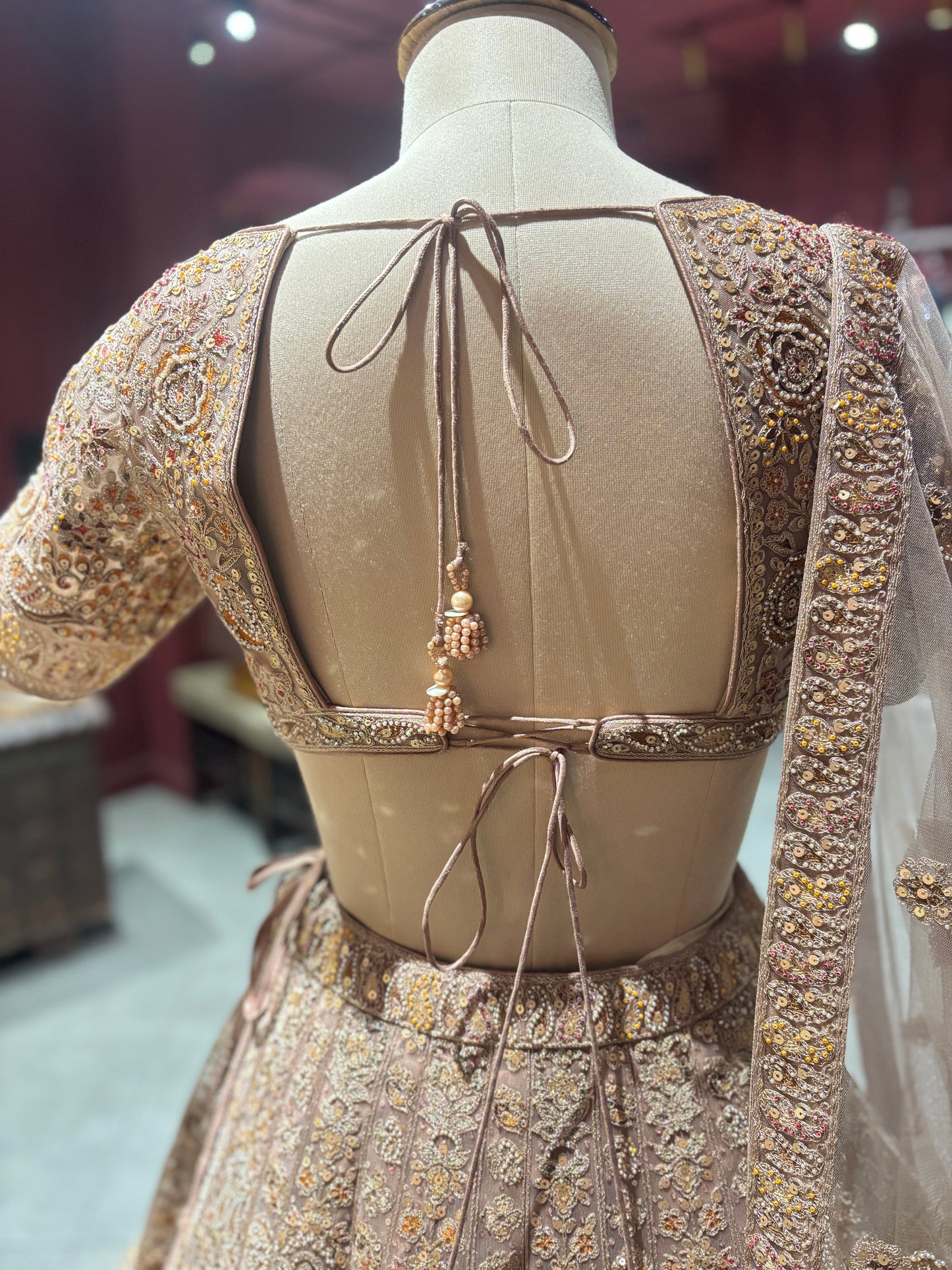 Champagne Gold Heavy Embroidered Lehenga with Net Dupatta