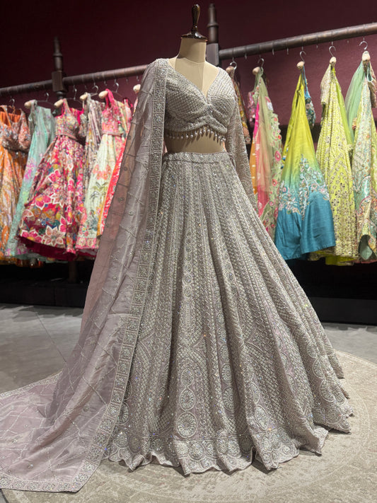 Blush Pink Heavy Embroidered Lehenga with Net Dupatta