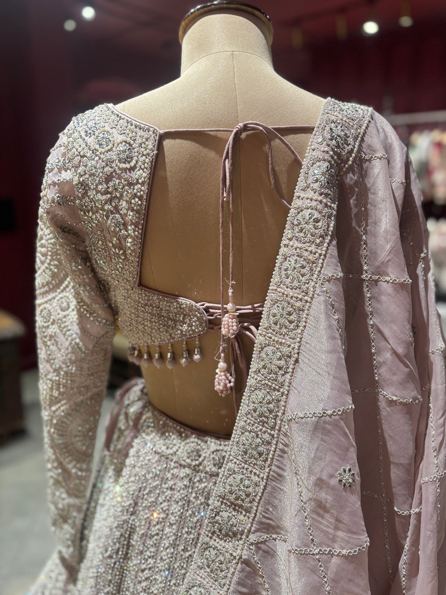 Blush Pink Heavy Embroidered Lehenga with Net Dupatta