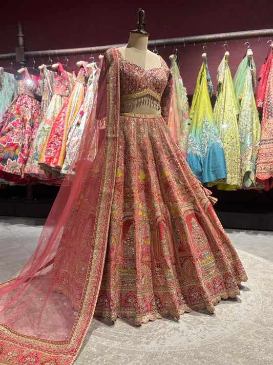 Royal Red Heavy Embroidered Bridal Lehenga with Net Dupatta