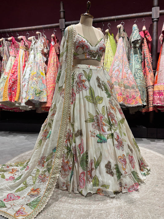 Floral Garden Designer Lehenga With Artistic Embroidery Work