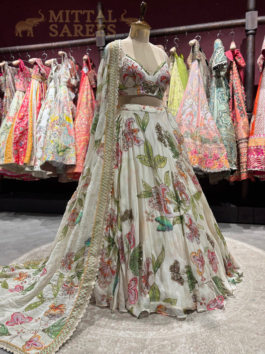 Ivory Floral Embroidered Bridal Lehenga with Dupatta