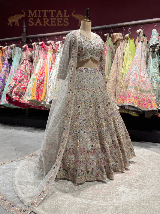 Champagne Gold Heavy Embroidered Bridal Lehenga Set