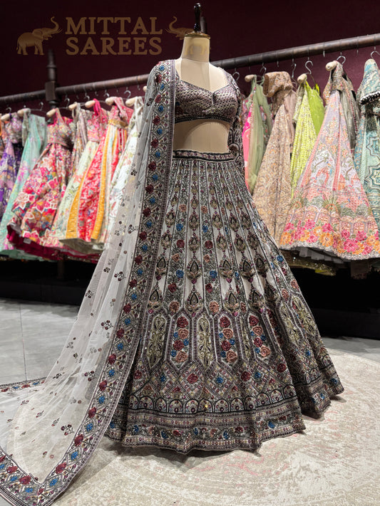 Ivory Multicolour Embroidered Bridal Lehenga Set