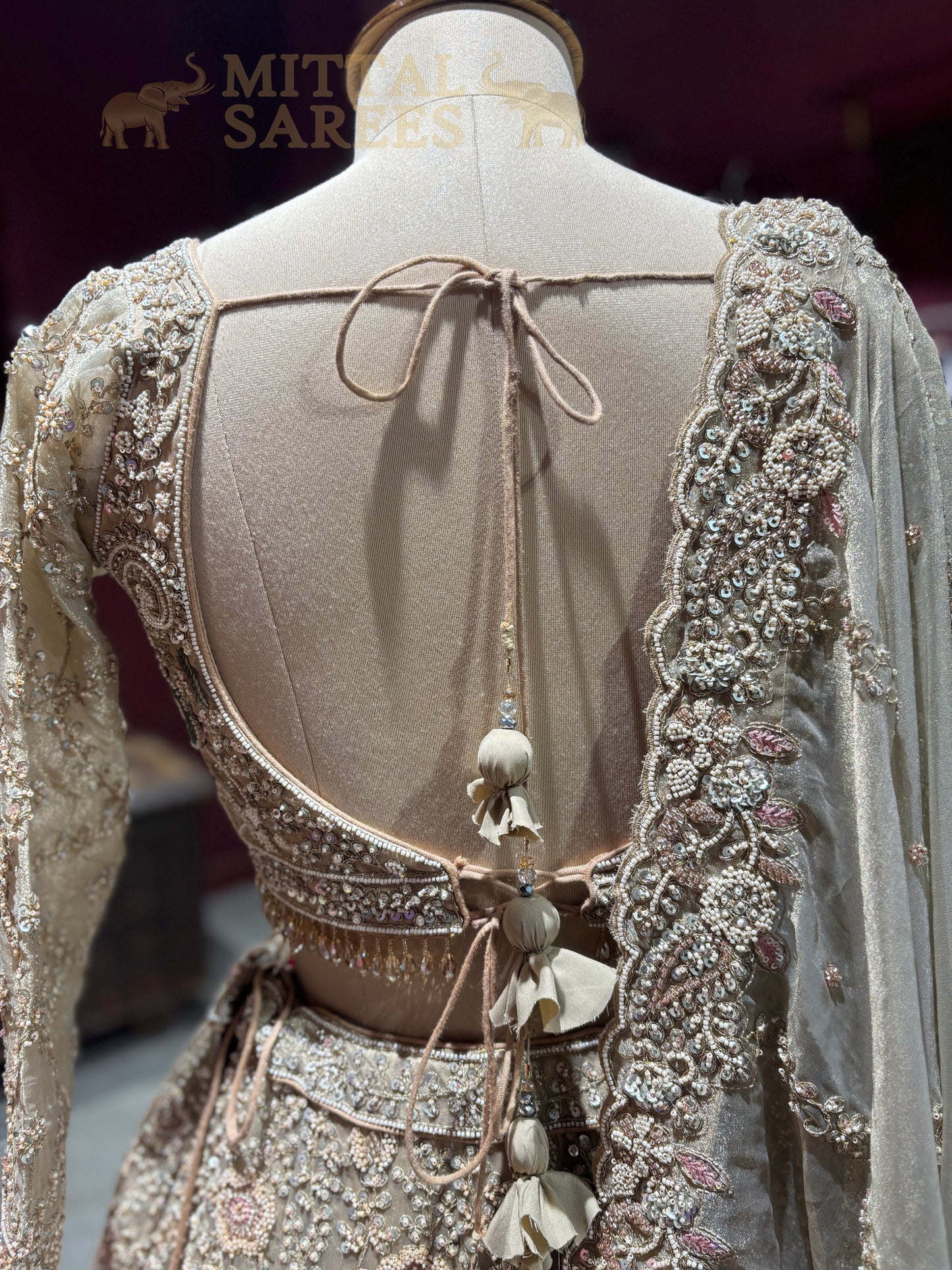 Golden Beige Heavy Embroidered Bridal Lehenga Set