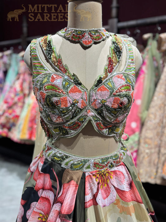 Floral Printed Designer Lehenga with Embroidered Blouse