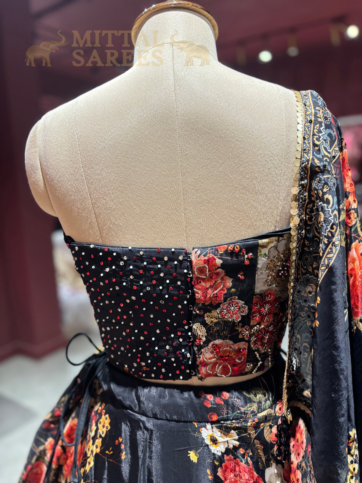 Black Floral Printed Party Wear Lehenga Set