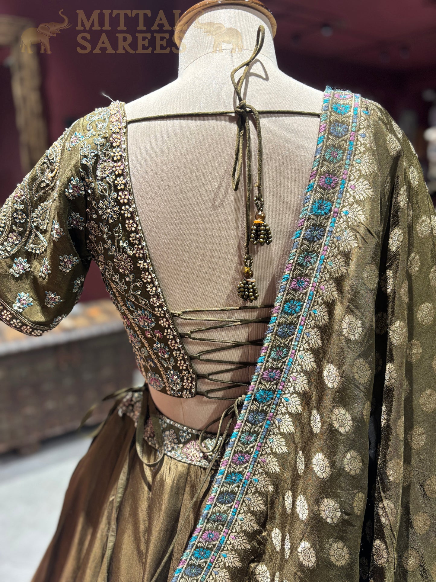 Olive Green Zari Embroidered Bridal Lehenga Set