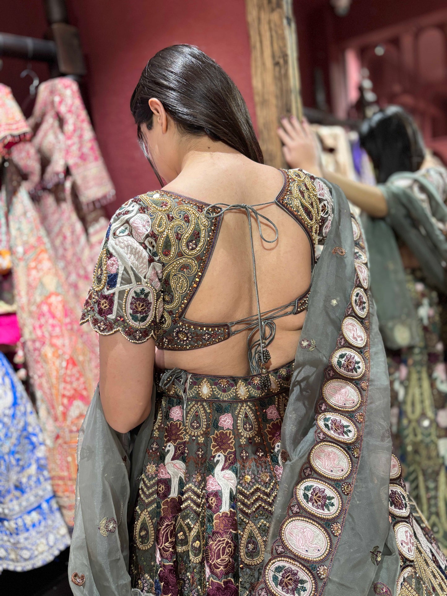 Multicolor Peacock & Paisley Grand Lehenga with Sheer Dupatta