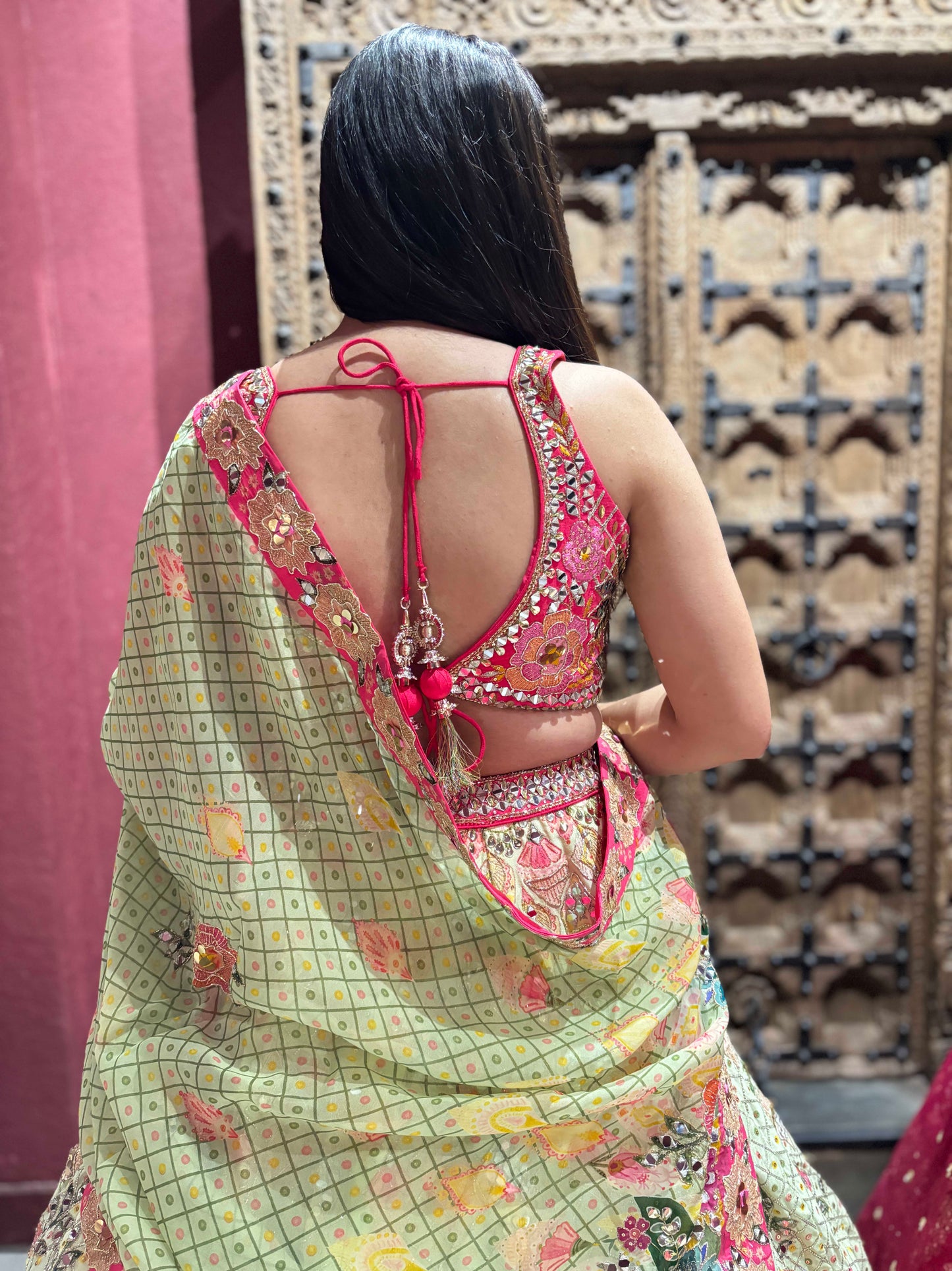 Tropical Bloom Embroidered Lehenga with Palm & Floral Motifs