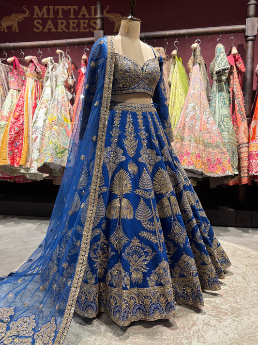 Royal Blue Gold Zari Bridal Lehenga Set