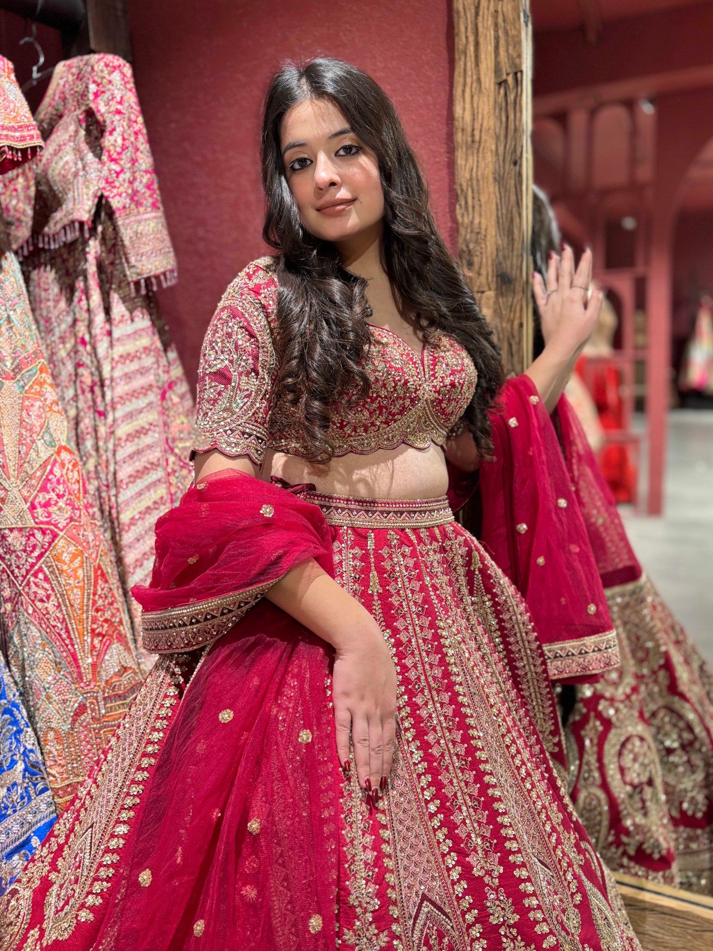 Bridal Lehenga with Hand-Embroidered Zari Sequins & Beadwork