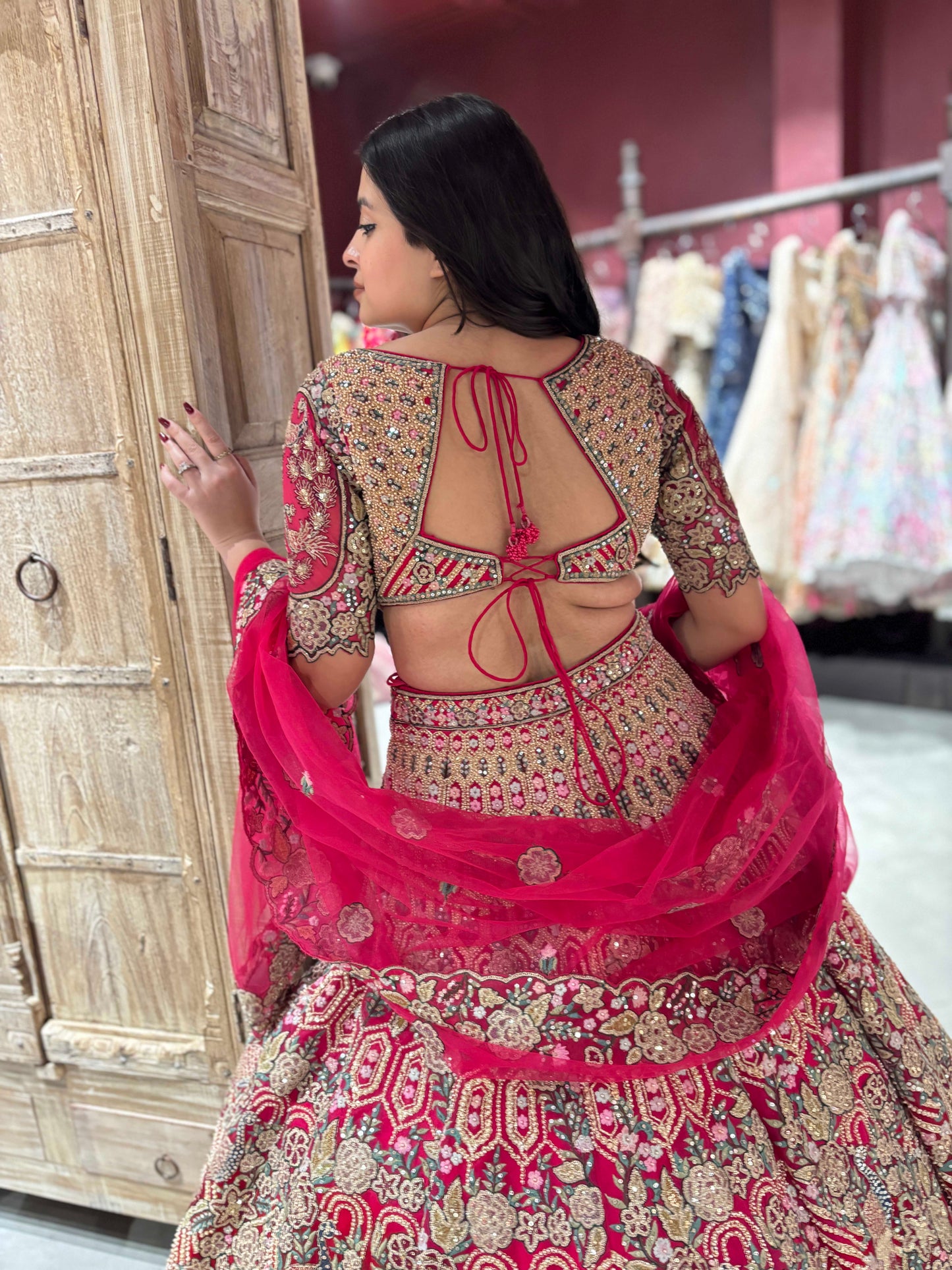 Perfect Red Rani Ombre Peacock Designer Lehanga