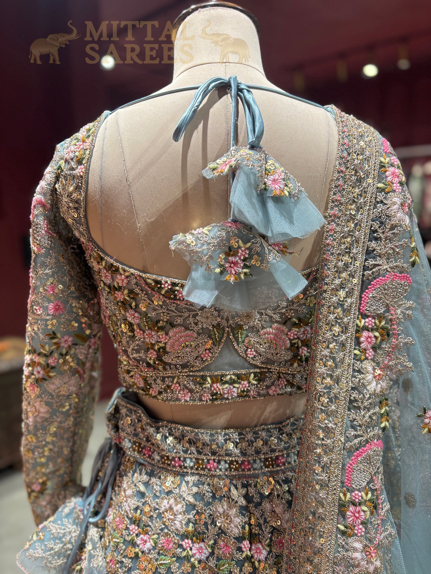 Pastel Blue Heavy Floral Embroidered Lehenga