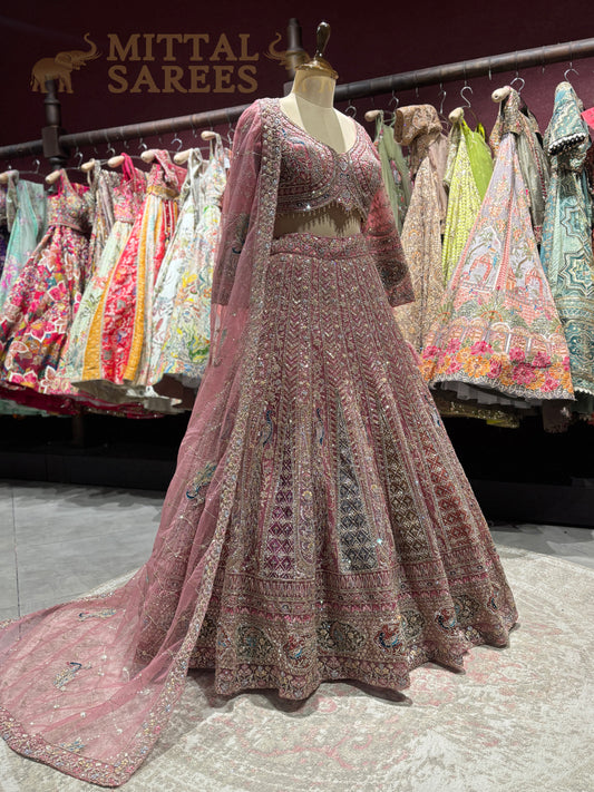 Dusty Rose Heavy Embroidered Bridal Lehenga