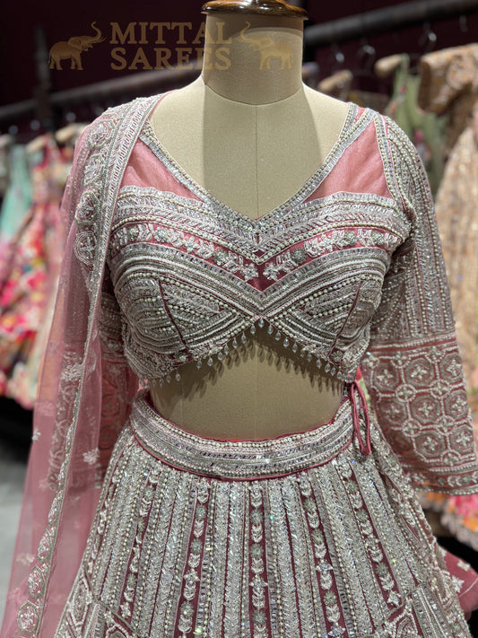 Blush Pink Heavy Silver Bridal Lehenga