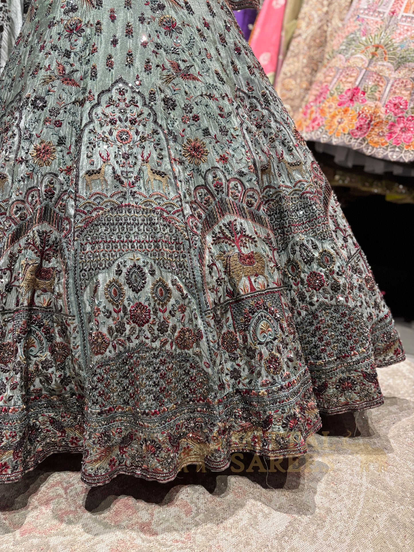 Sage Green Heavy Embroidered Bridal Lehenga