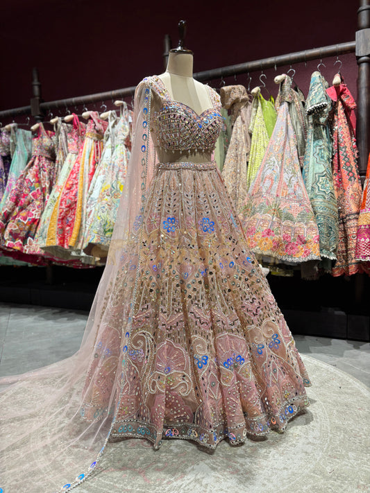 Blush Pink Mirror Work Bridal Lehenga