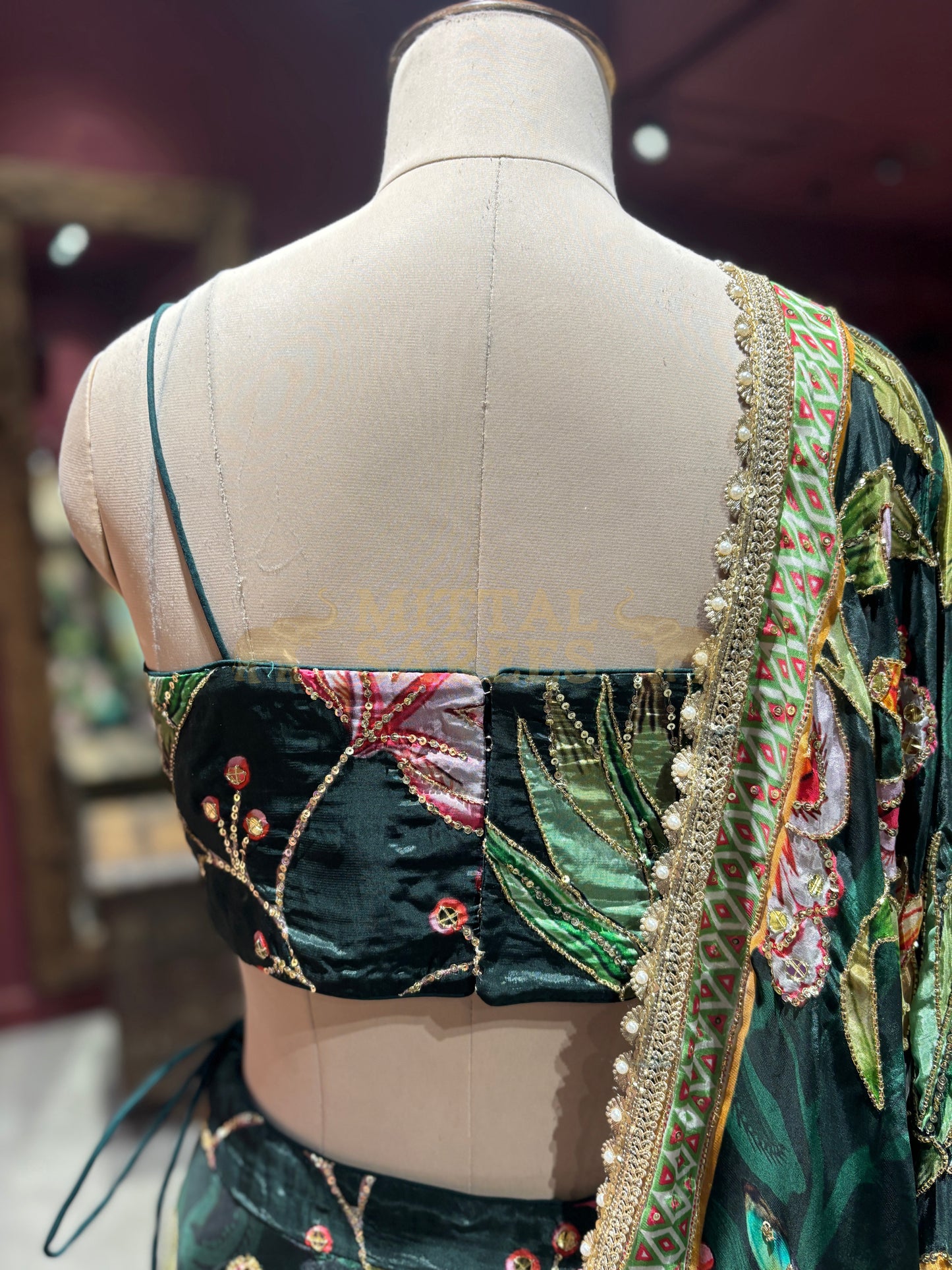 Bottle Green Floral Printed Designer Lehenga