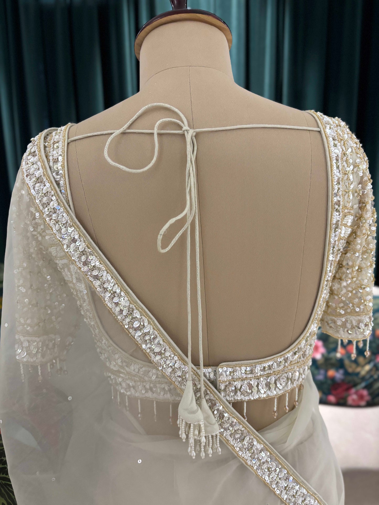 Ivory Embroidered Saree with Heavy Work Blouse