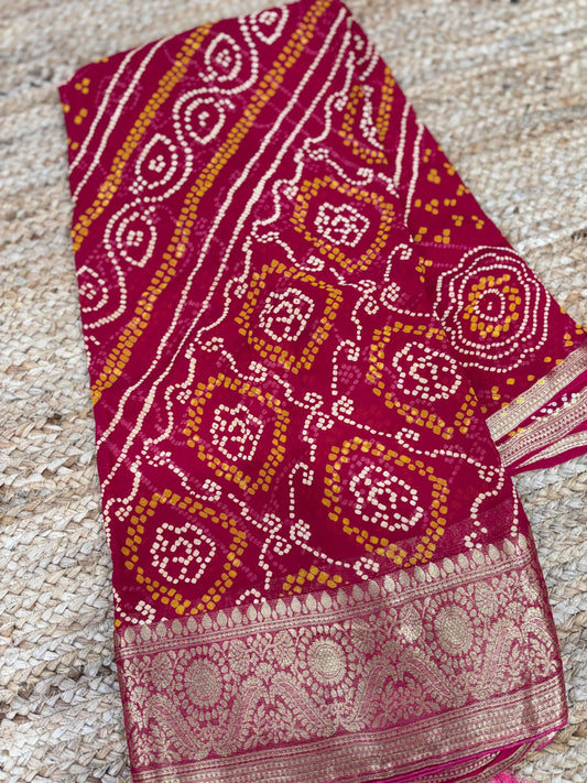 Royal Bandhani Pattern Saree With Elegant Traditional Border